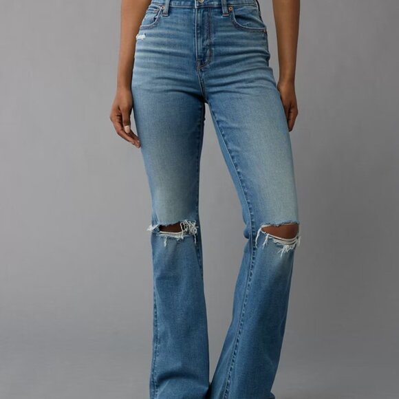American Eagle Distressed High Rise Artist Flare Jeans - Picture 1 of 6
